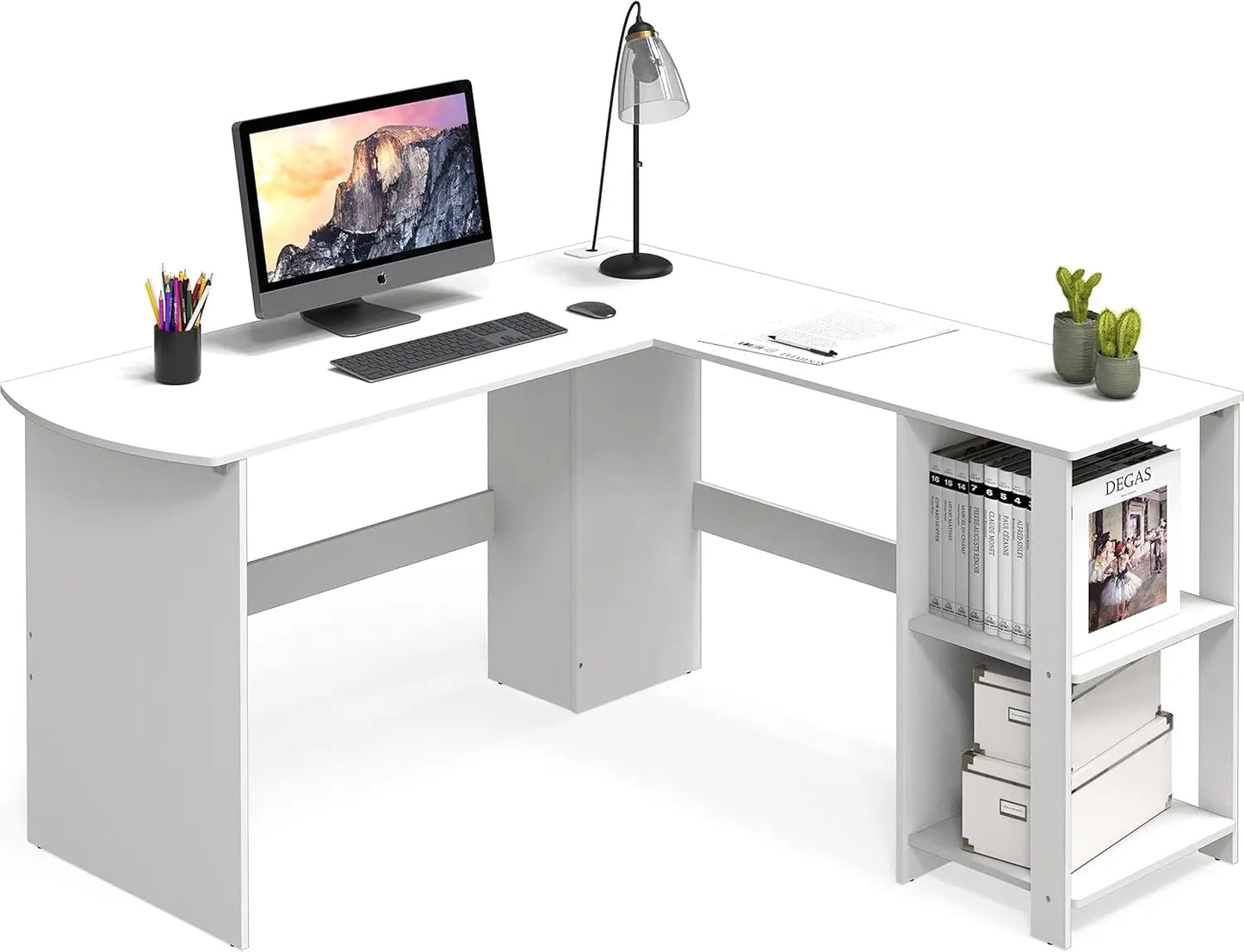 L-Shaped Home Office Wood Corner Desk, White