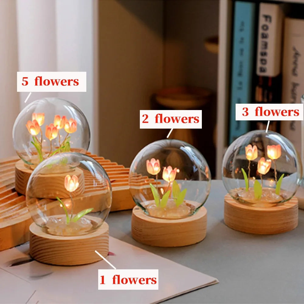 Tulip Night Light Cute Bedroom Room Decor Floral Lamp