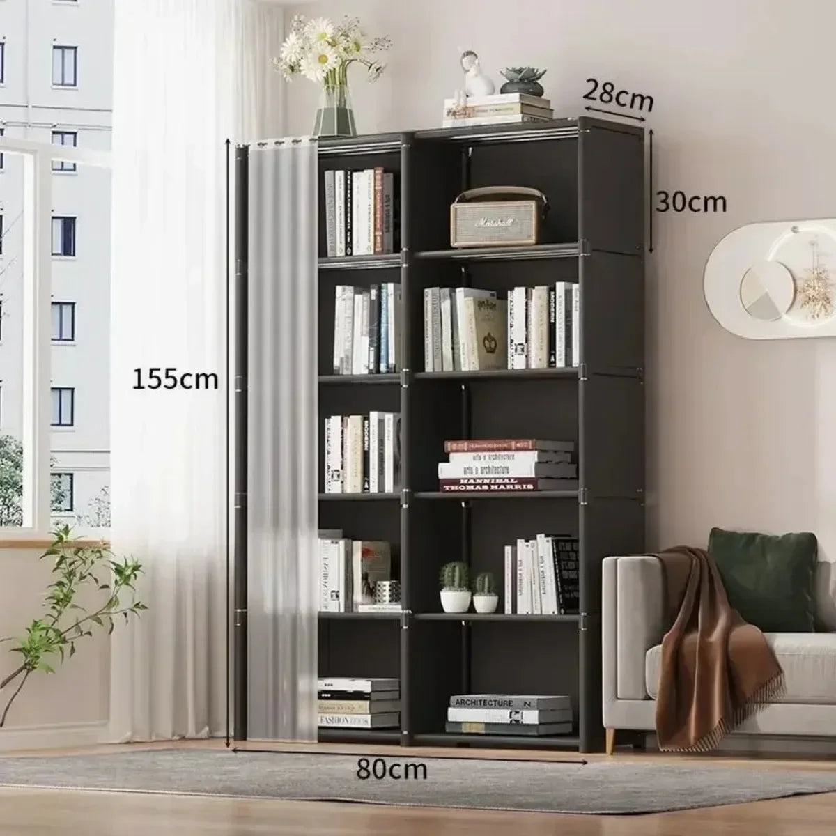 Dustproof Wardrobe Partition Bookshelf