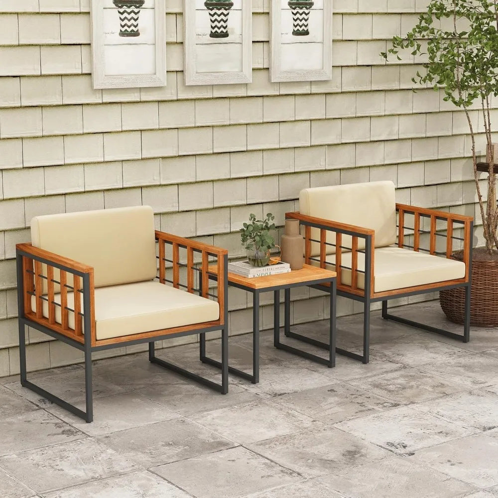 Acacia Wood Outdoor Sofa Set with Metal Support