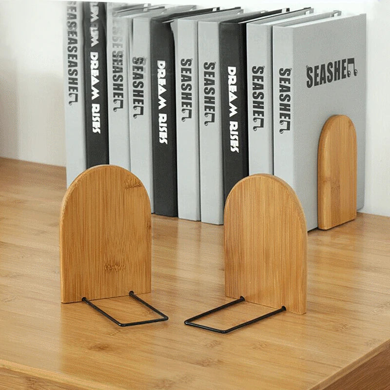 Nature Bamboo Bookends Bookshelf Desk Organizer