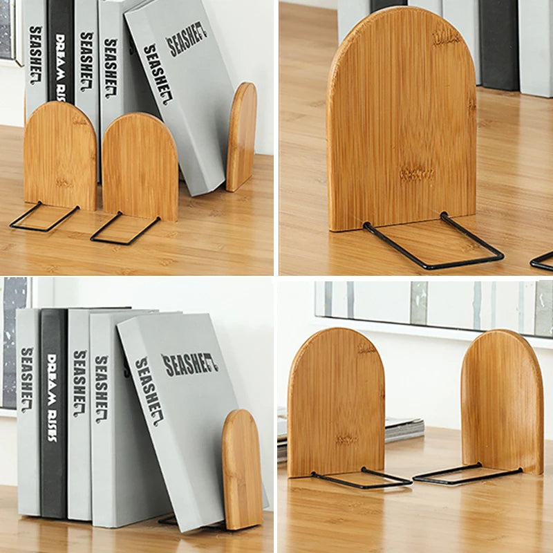 Nature Bamboo Bookends Bookshelf Desk Organizer