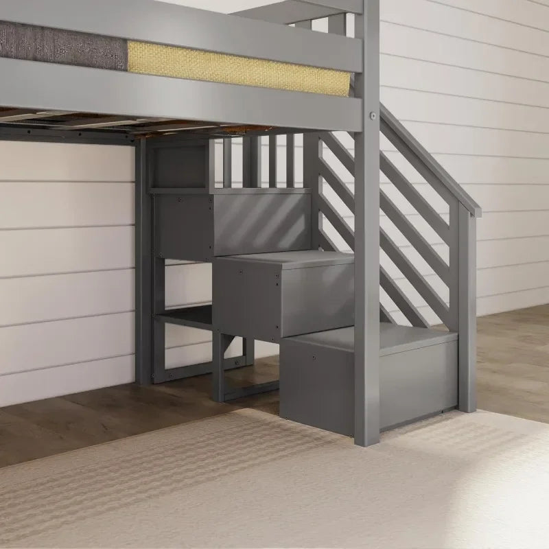 Twin Size Low Loft Bed with Slide and Stairs