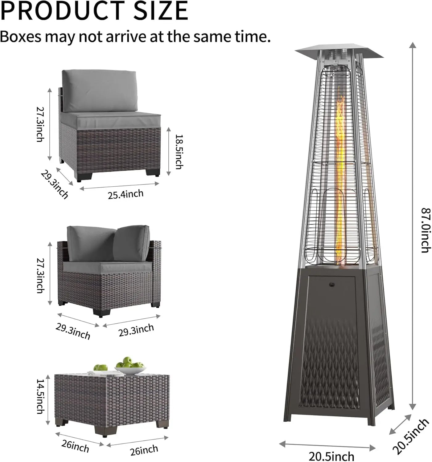 PE Wicker Rattan Outdoor Sofa Conversation Set w/Outdoor Propane Heater