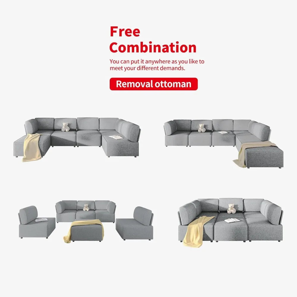 Convertible U Shaped Sectional Couches with Reversible Ottoman