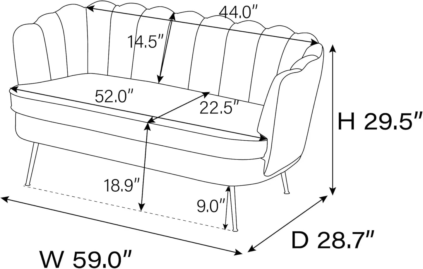 Wide Modern Boucle Loveseat Small Sofa Couch