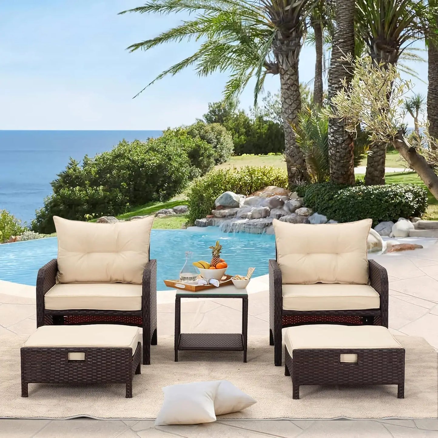 Ottomans & Soft Cushions, Wicker Conversation  Set