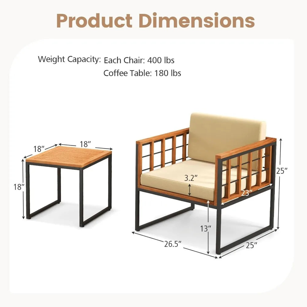 Acacia Wood Outdoor Sofa Set with Metal Support