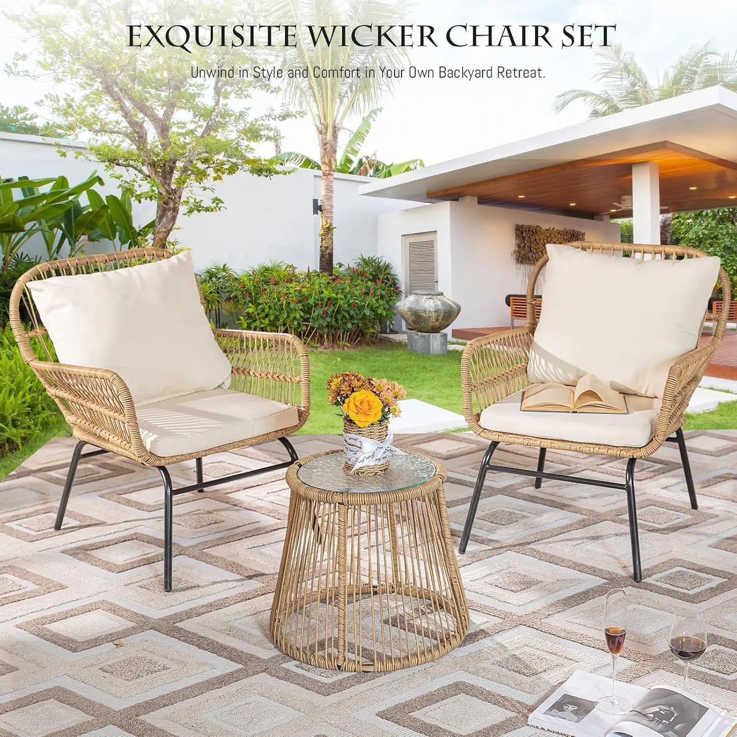 Boho Patio Furniture Outdoor Bistro Chair Set