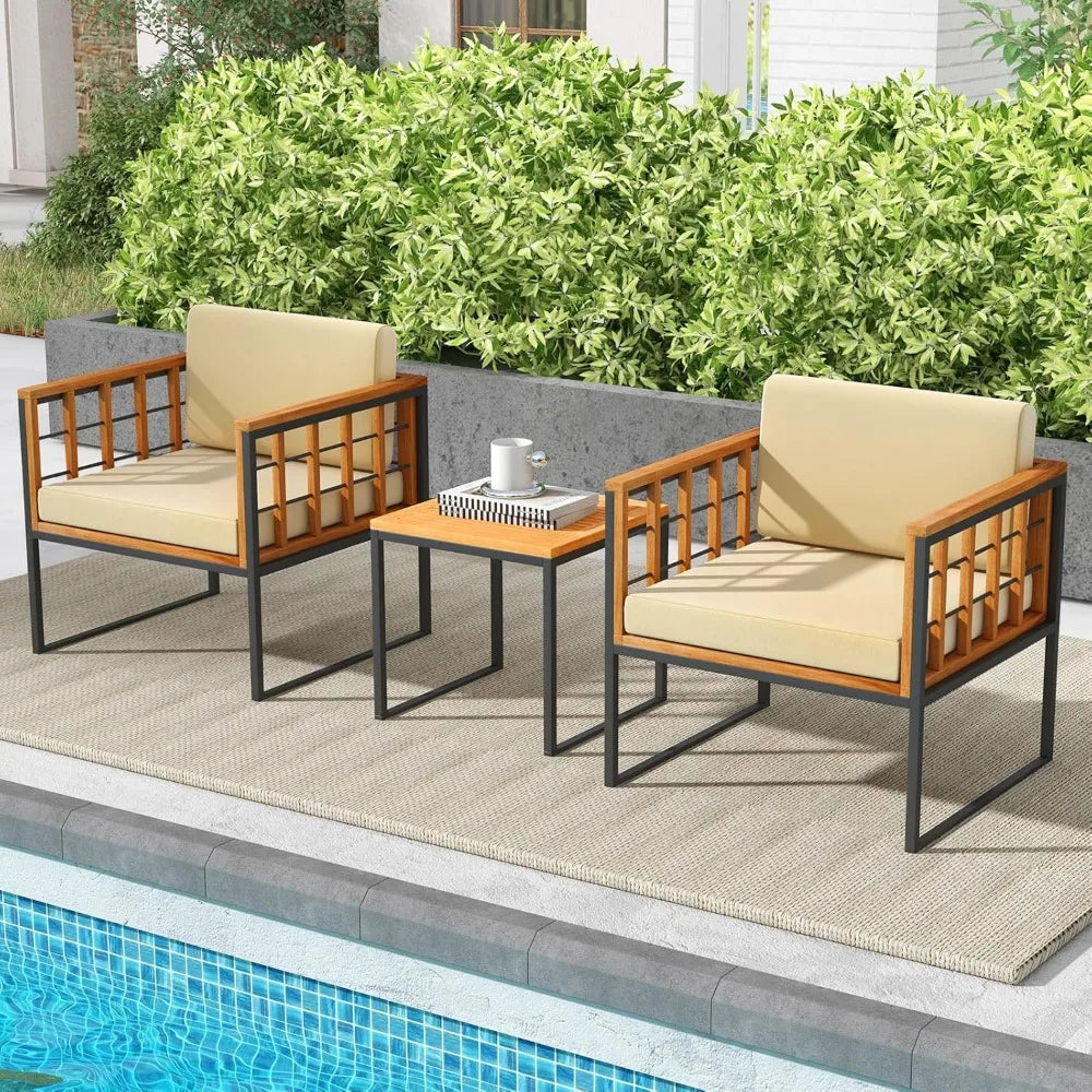 Acacia Wood Outdoor Sofa Set with Metal Support