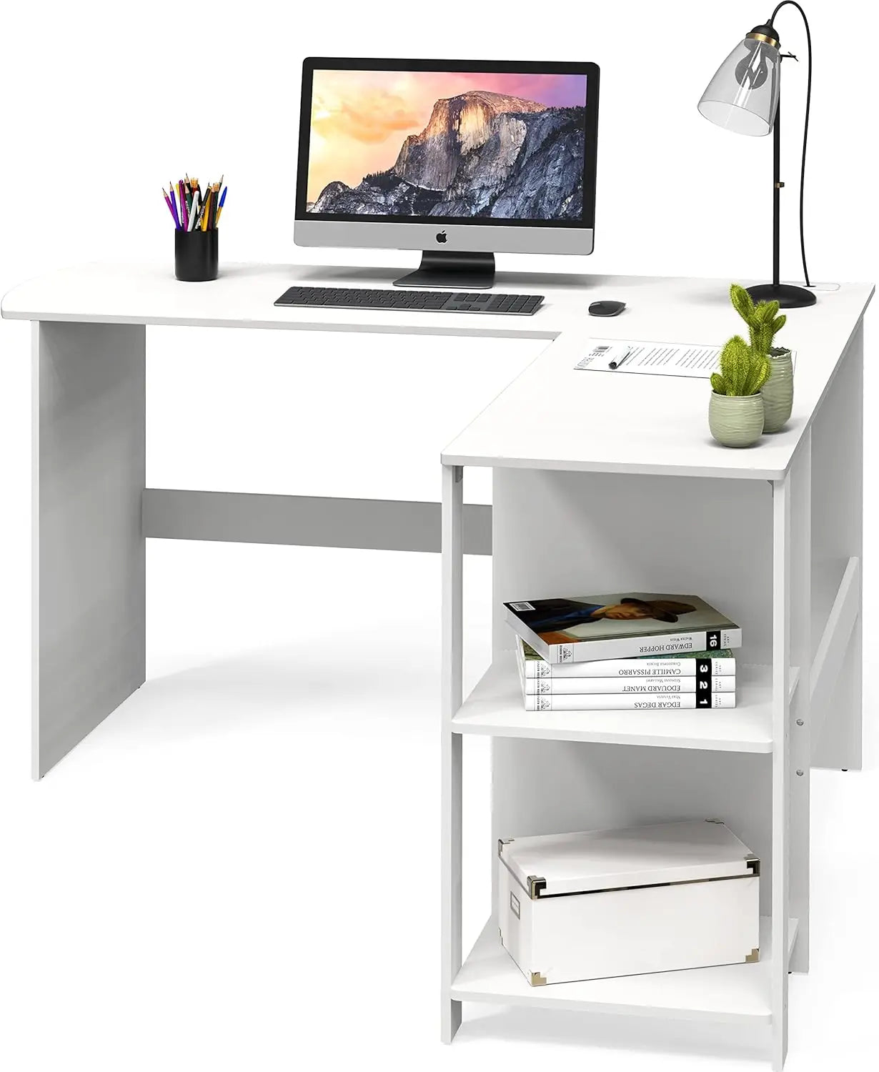 L-Shaped Home Office Wood Corner Desk, White