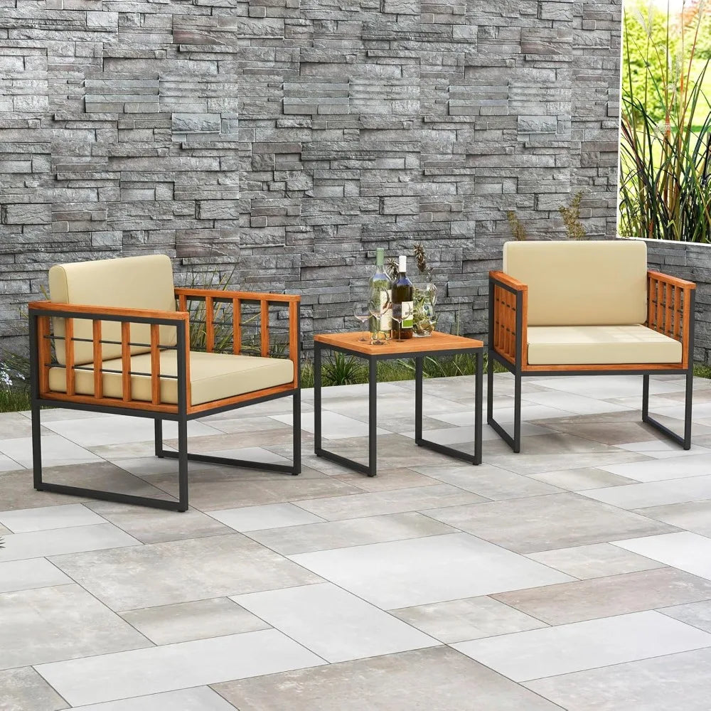 Acacia Wood Outdoor Sofa Set with Metal Support