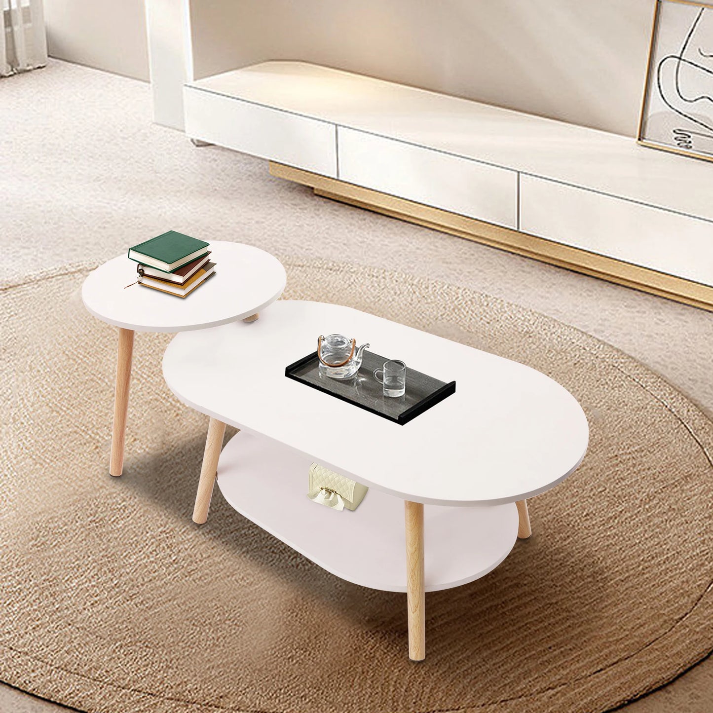 Coffee Table MDF Solid White Tea Table